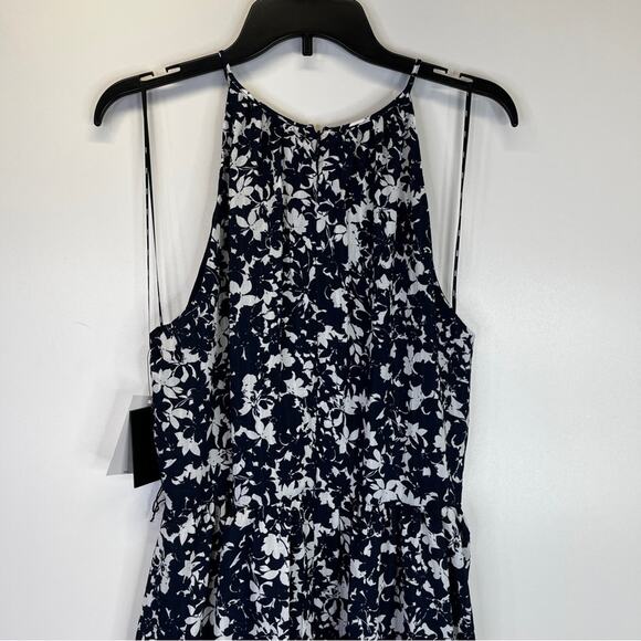 DKNY Floral Print Halter Neck Midi Dress ivory navy blue - 16 - Picture 8 of 11
